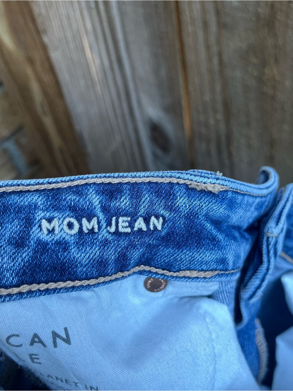American Eagle Outfitters Medium Blue Distressed Straight Leg Mom Jeans - Picture 4 of 5